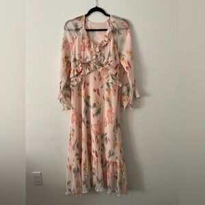 SHEIN Pink Floral Ruffle Maxi Dress
